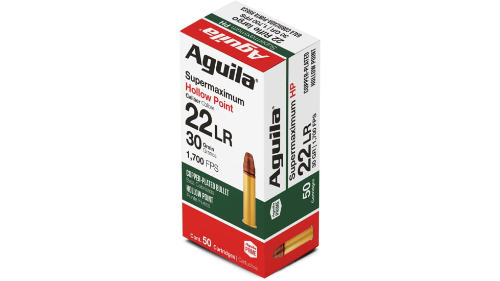 Aguila Ammunition .22LR Case Lot Super Max 30 Grain Copper-Plated Hollow Point, Brass Case, Ammo, 50 Rounds, 1B220297