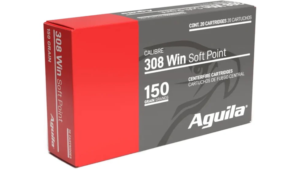 Aguila Ammunition 308 WIN 150 Grain Soft Point Brass Cased Rifle Ammo, 20 Rounds, 8090AG