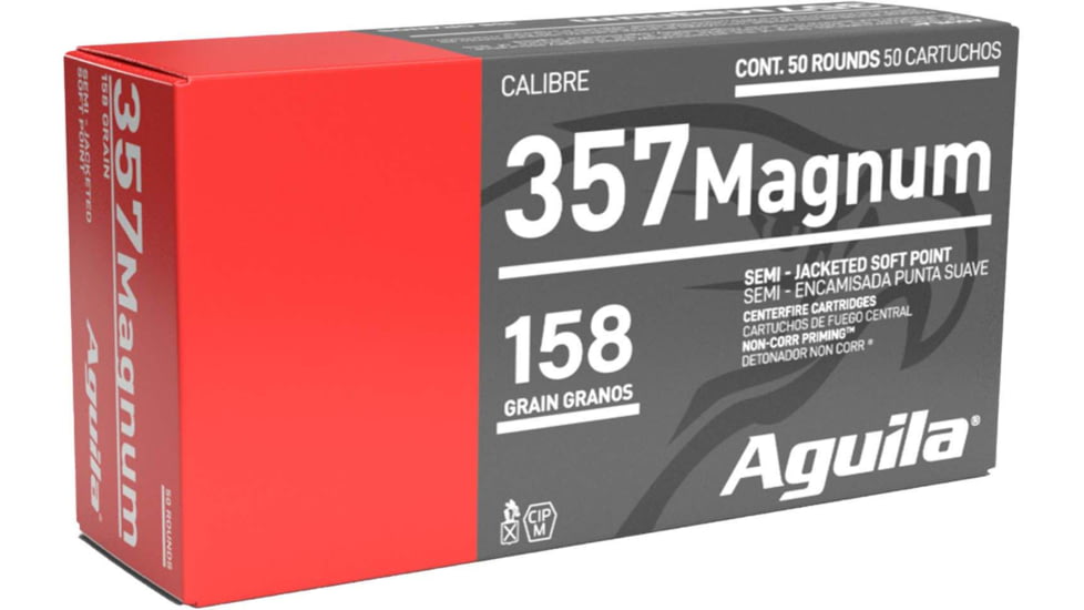 Aguila Ammunition .357 MAG 158 Grain Semi Jacketed Soft Point, Brass Case, Pistol Ammo, 50 Rounds, 1E572823