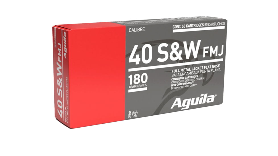 Aguila Ammunition .40 S&amp;W 180 Grain FMJ Brass Cased Pistol Ammo, 50 Rounds, AGUI1E402110