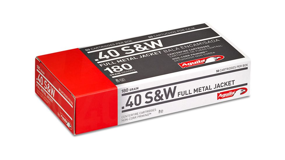 Aguila Ammunition, .40 S&amp;W, 180 Grain, Full Metal Jacket, Flat Nose, Brass Case, 100-Rounds, 1E402110