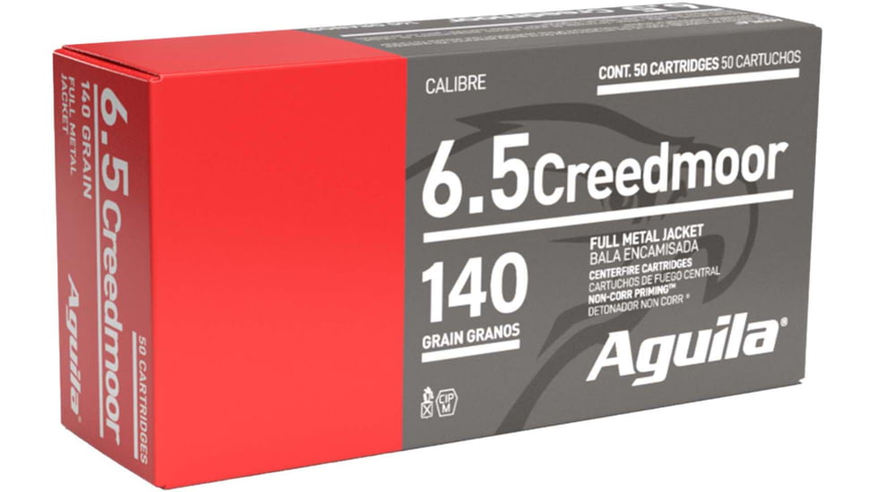 Aguila Ammunition 6.5 Creedmoor 140 Grain Full Metal Jacket, Brass Case, Rifle Ammo, 20 Rounds, 1E650110