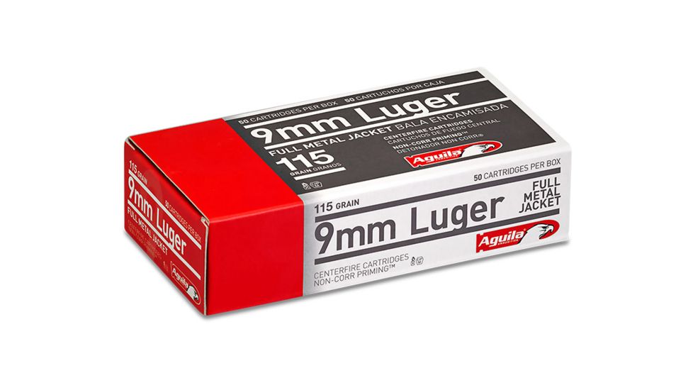 Aguila Ammunition, 9mm Luger, 115 Grain, Full Metal Jacket, Brass Case, 100-Rounds, 1E097704