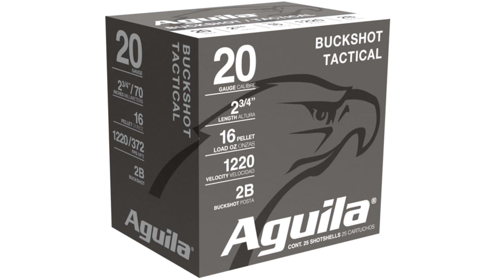Aguila Ammunition Ammunition 20 Gauge 1 oz 2.75in 2 Buckshot Shotgun Ammo, 25 Rounds, 1C2002BA