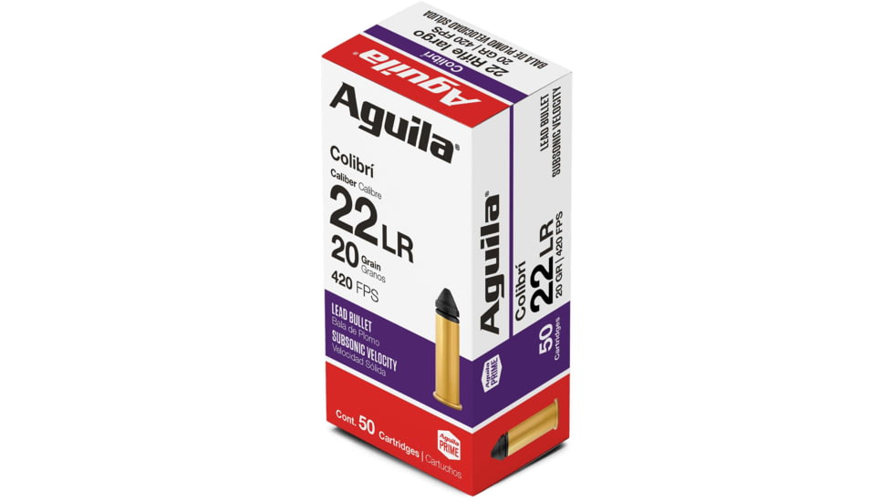 Aguila Ammunition Colibri .22LR 420fps. 20 Grain Lead Round Nose, Brass Case, Ammo, 50 Rounds, 1B220337