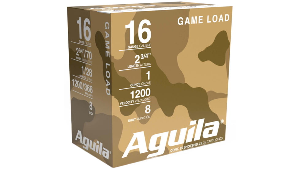 Aguila Ammunition Field 16 Gauge 1 oz 2 3/4in 8 Shot Centerfire Shotgun Ammo, 25 Rounds, 1CHB1618