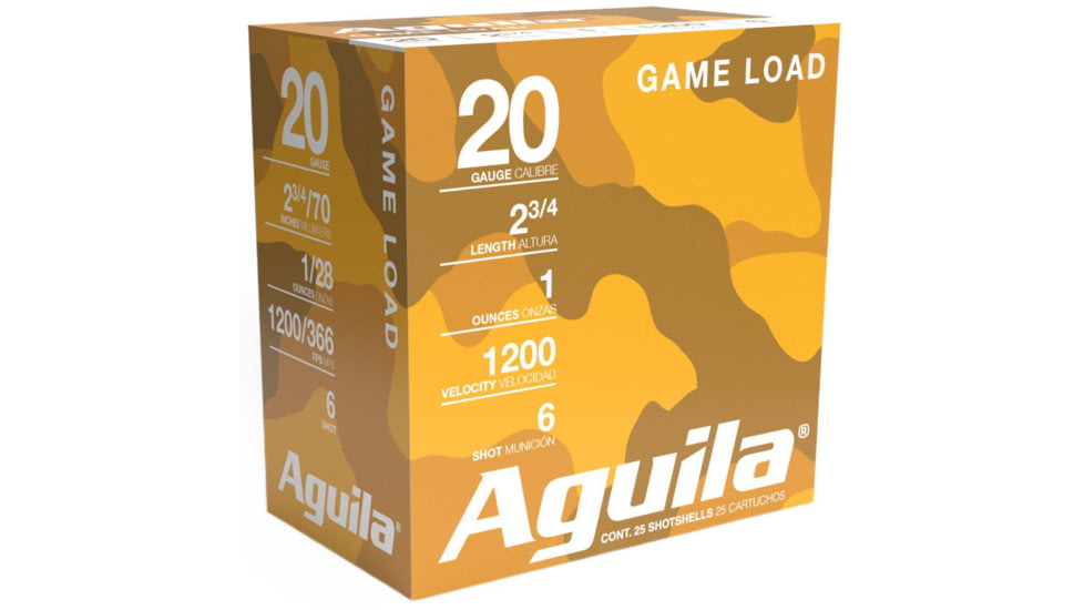 Aguila Ammunition Field 20 Gauge 1 oz 2 3/4in 6 Shot Centerfire Shotgun Ammo, 25 Rounds, 1CHB2006