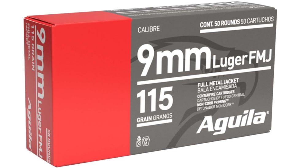 Aguila Ammunition Handgun Ammo 9mm Luger 115 gr FMJ 1150 fps 1000/ct Case, 1E097704C