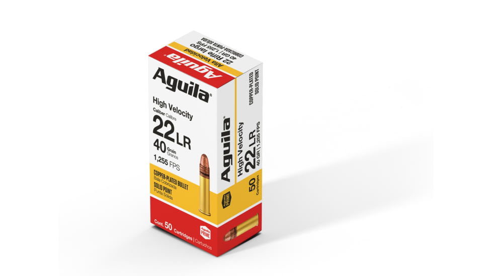 Aguila Ammunition High Velocity .22 Long Rifle 40 Grain Copper Plated Lead Round Nose Brass Cased Ammo, 2000 Round