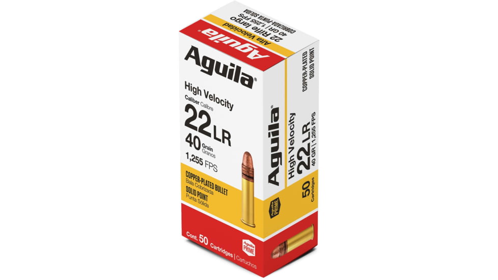 Aguila Ammunition High Velocity .22 Long Rifle 40 Grain Copper Plated Lead Round Nose Brass Cased Ammo, 50 Rounds, 1B220328