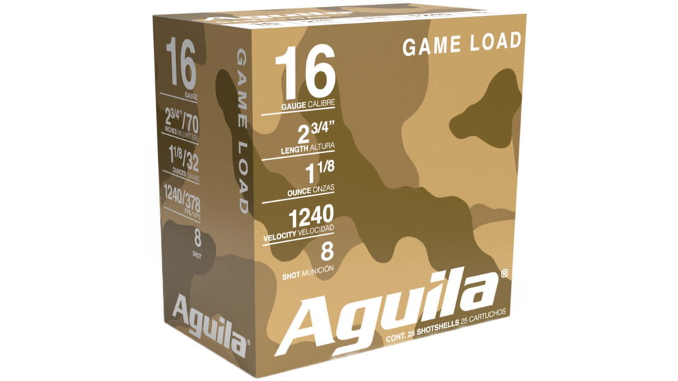 Aguila Ammunition High Velocity Shotshells 16 Gauge 1-1/8oz 2-3/4in Size 8 Shotgun Ammo, 25 Rounds, 1CHB1608