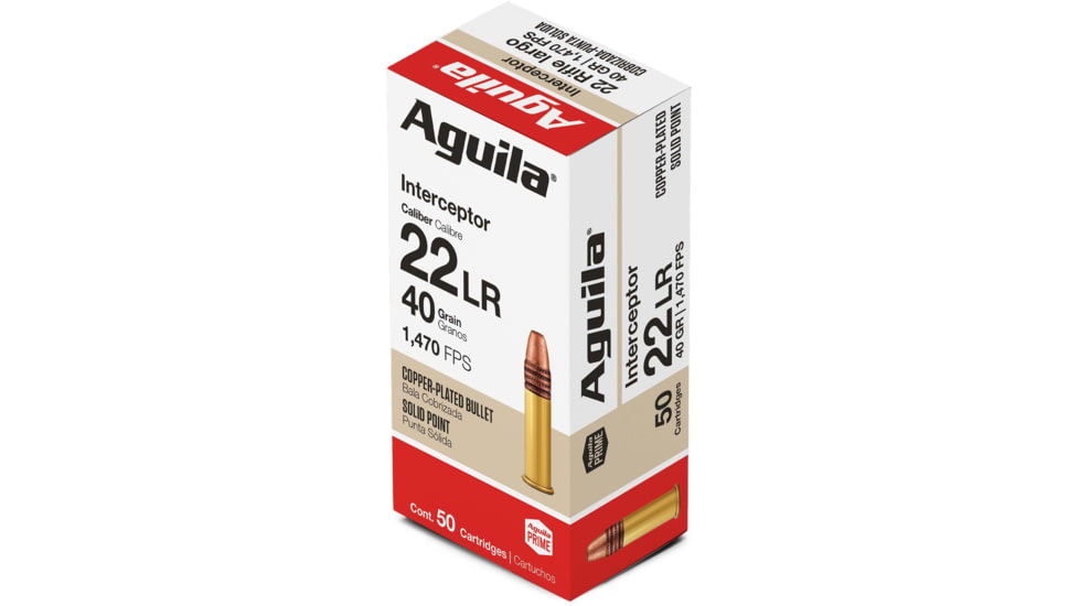 Aguila Ammunition Interceptor .22LR 1470fps. 40 Grain Lead Round Nose, Brass Case, Ammo, 50 Rounds, 1B220320