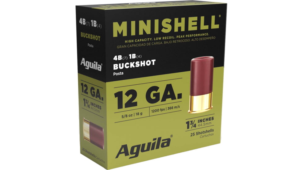 Aguila Ammunition Mini-Shell 12 Gauge 1.75 Buckshot 7-#4 &amp; 4-#1 Shotgun Buckshot Ammo, 20 Rounds, 1CHB1288