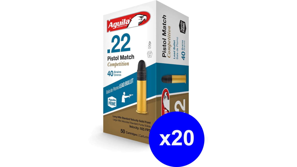 Aguila Ammunition Pistol Match .22 Long Rifle Solid Point 40 Grain Brass Cased Ammo, 50 Rounds, 1B220516