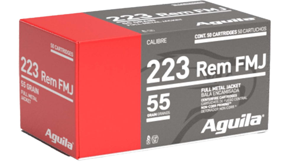 Aguila Ammunition .223 Remington 55 Grain Full Metal Jacket, Brass Case, Rifle Ammo, 50-Rounds, 1E223110