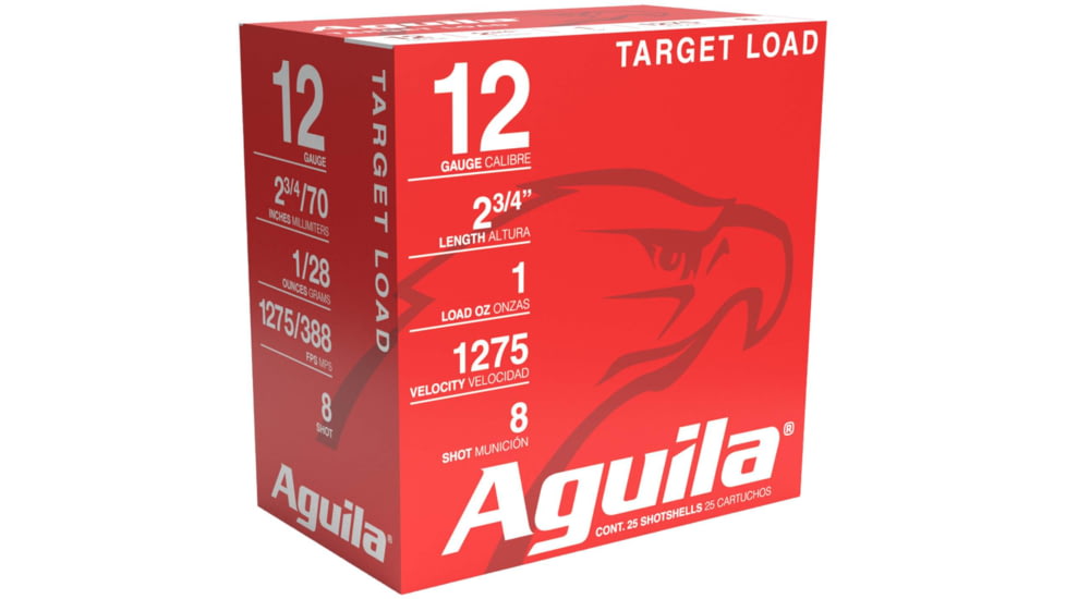 Aguila Ammunition Shotshell 12 Gauge 1oz #8 Shot 1275fps Shotgun Ammo, 25 Rounds, 1CHB1328