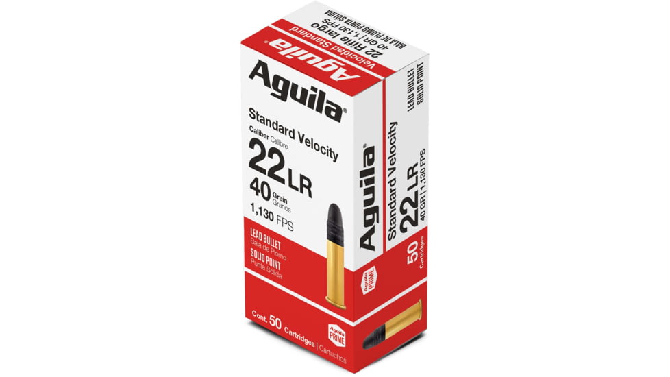 Aguila Ammunition Standard .22 Long Rifle 40 Grain Solid Point Brass Cased, Ammo, 50 Rounds, 1B220332