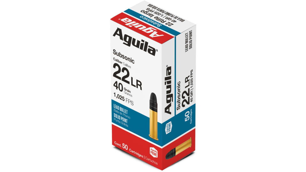 Aguila Ammunition Standard Subsonic .22 Long Rifle 40 Grain Solid Point, Brass Case, Ammo, 50 Rounds, 1B220269
