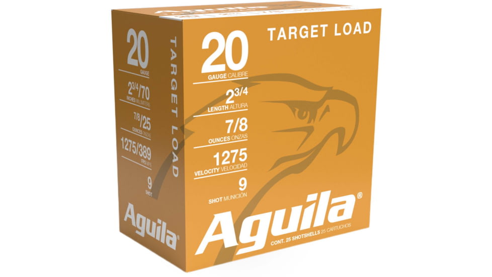 Aguila Ammunition Target Load Standard Velocity 20 Gauge 7/8 Oz 2.75 9 Shot Shotgun Ammo, 25 Rounds, 1CHB2039