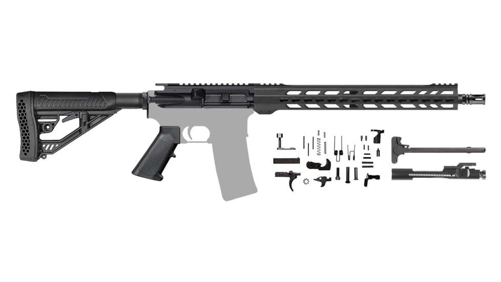 AIM Sports Inc Complete Rifle Build Kit, AR-15, 5.56x45mm NATO, 16-inch Barrel, Mid-Length Gas Tube, Low Profile Gas Block, Black Hardcoat Anodized Aluminum, AR5CUB5