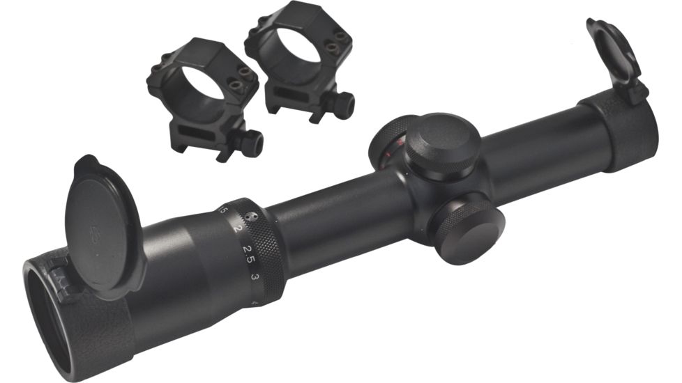 AIM Sports Inc 1-4x24G Tri-Illuminated First Focal Plane Scope/Mil-Dot Reticle/Rings JFF1424G