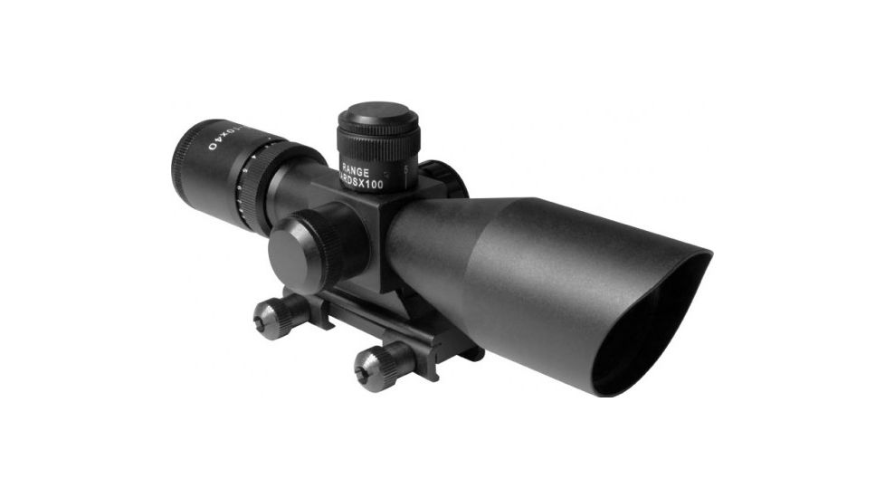 AIM Sports Inc 2.5-10x40 Dual Illuminated Rifle Scope w/Cut Sunshade/Rangefinder Reticle/Picatinny Mount JTSDR251040G-N