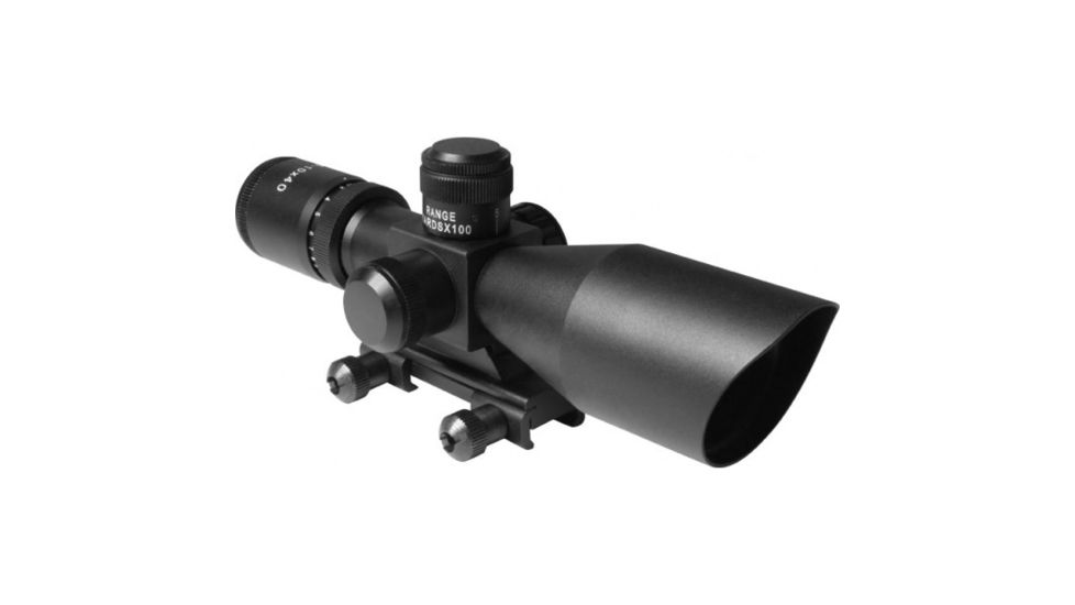 AIM Sports Inc 2.5-10X40 Dual Illuminated Rifle Scope w/ Cut Sunshade, Black, Medium, Cut Sunshade/Mil-Dot JTSDM251040G-N