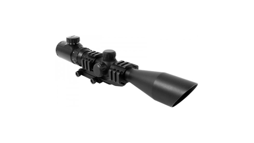 AIM Sports Inc 3-9X40 Blue/Green Illuminated Rifle Scope w/ Cut Sunshade, Black, Large, Tactical Mount-DMR Reticle JTDMR