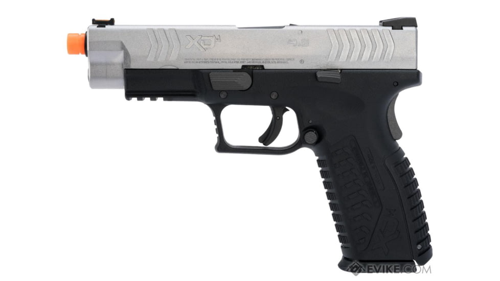 Air Venturi Springfield Armory Licensed XDM Gas Blowback Airsoft Training Pistol, 4.5 Duty, 2-Tone, Black/Silver, SA-XDM45GBB6-SB