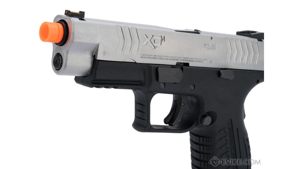 Air Venturi Springfield Armory Licensed XDM Gas Blowback Airsoft Training Pistol, 4.5 Duty, 2-Tone, Black/Silver, SA-XDM45GBB6-SB