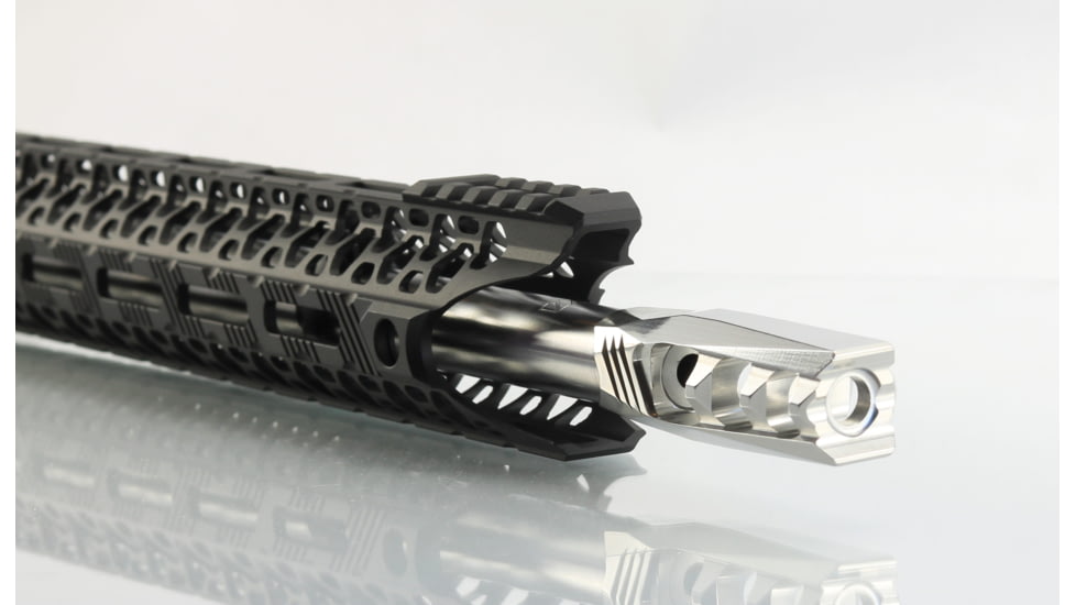 Airborne Arms AAS8 Spectre Muzzle Brake, AR, .308 Win/ 7.62x39mm/ 6.8mm Rem SPC/ 6.5/ 6mm ARC, 5/8x24 Thread, Silver, AAUP-AAS8