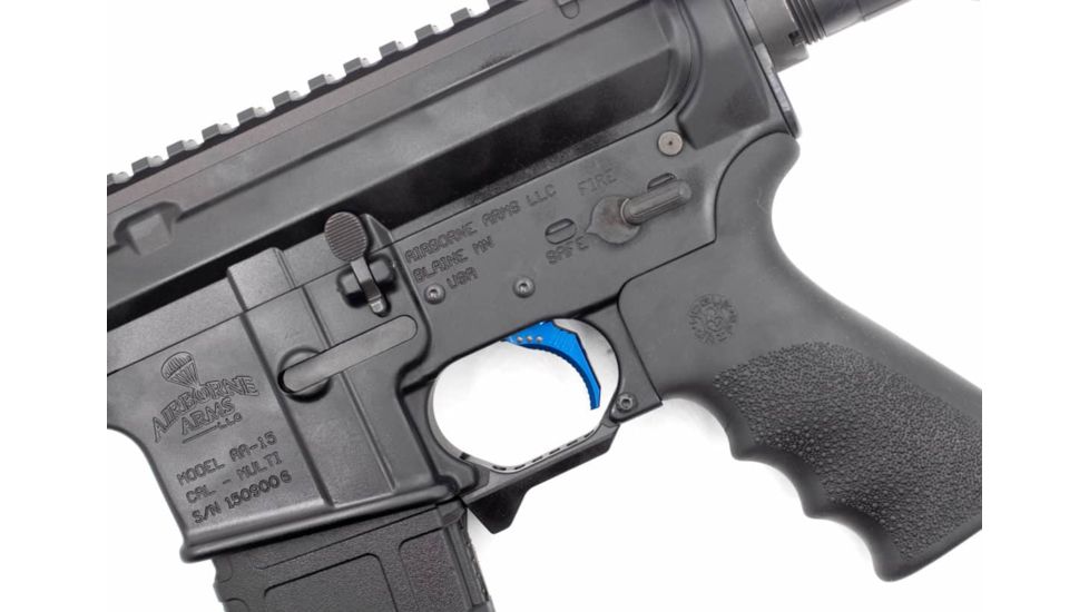 Airborne Arms Geronimo Trigger System, Compact Talon, AR-9/ AR-10/ AR-15, 3-4 lb Pull Weights, Ambidextrous, Curved, Blue, Compact, ABN-AAGT-CSU1