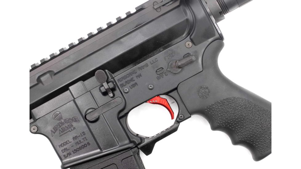 USED Airborne Arms Geronimo Trigger System, Compact Talon, AR-9/ AR-10/ AR-15, 3-4 lb Pull Weights, Ambidextrous, Curved, Red, Compact, ABN-AAGT-CSR1, EDEMO1, Used, Condition Like New, Inspect and Rebox