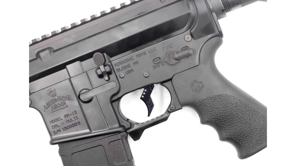 Airborne Arms Geronimo Trigger System, Extended Reach Talon, AR-9/ AR-10/ AR-15, 3-4 lb Pull Weights, Ambidextrous, Curved, Black, Extended, ABN-AAGT-CMB1