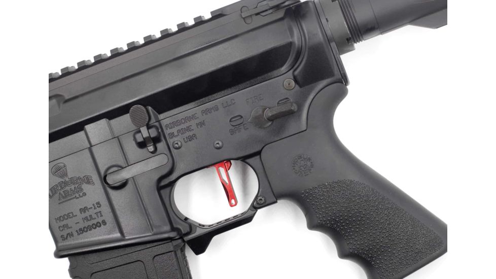 USED Airborne Arms Geronimo Trigger System, Straight Talon, AR-9/ AR-10/ AR-15, 3-4 lb Pull Weights, Ambidextrous, Flat, Red, Small, ABN-AAGT-SRK1, EDEMO2, Used, Condition Fair, Missing Item