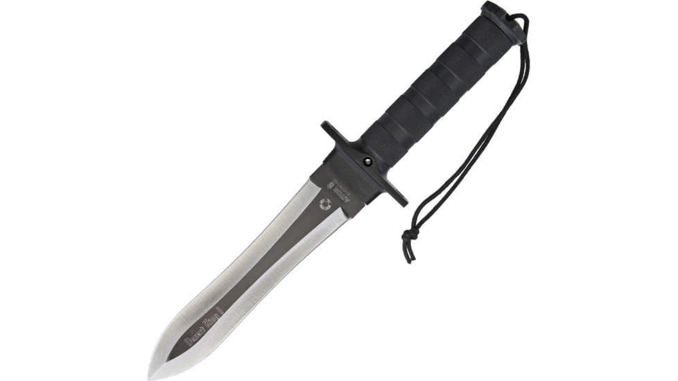 Aitor Desert King Dagger, 14in Overall, 8.5in Two-Tone Finish Double Edge Mova SS Blade, Black Knurled SS Handle, Black Polyamide Belt Sheath, 16173