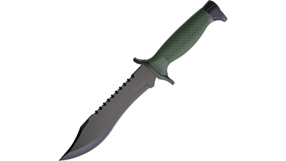 Aitor Oso Negro Fixed Blade Knife, 12.13in Overall, 7.25in Black Powder Coated SS Clip Point Blade, OD Green Textured Polymer Handle, OD Green Nylon Belt Sheath, 16010GRNSHEATHGRNHANDL