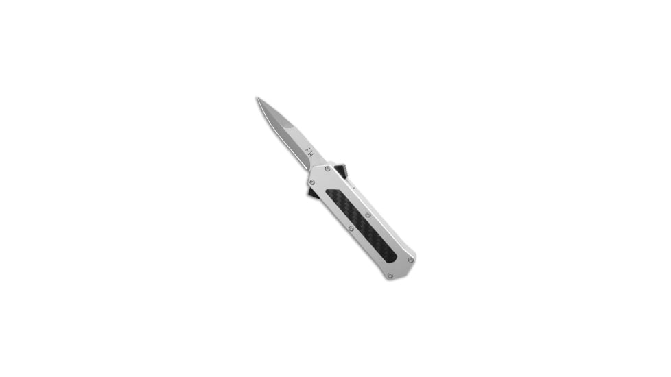 Akc AKC F-14 D/A Bayonet OTF Automatic Knife Aluminum/CF 2.4" Satin, Black/Silver, 440, adult, BHQ-211598