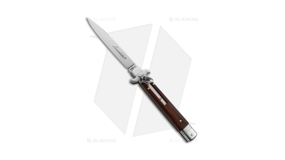 AKC Leverletto 9 Italian Automatic Folding Knife, 4.00in, Stainless Steel, Spear Point Blade, Cocobolo, Wood Handle, Satin, Wood/Steel, 9.00 inch, BHQ-50868