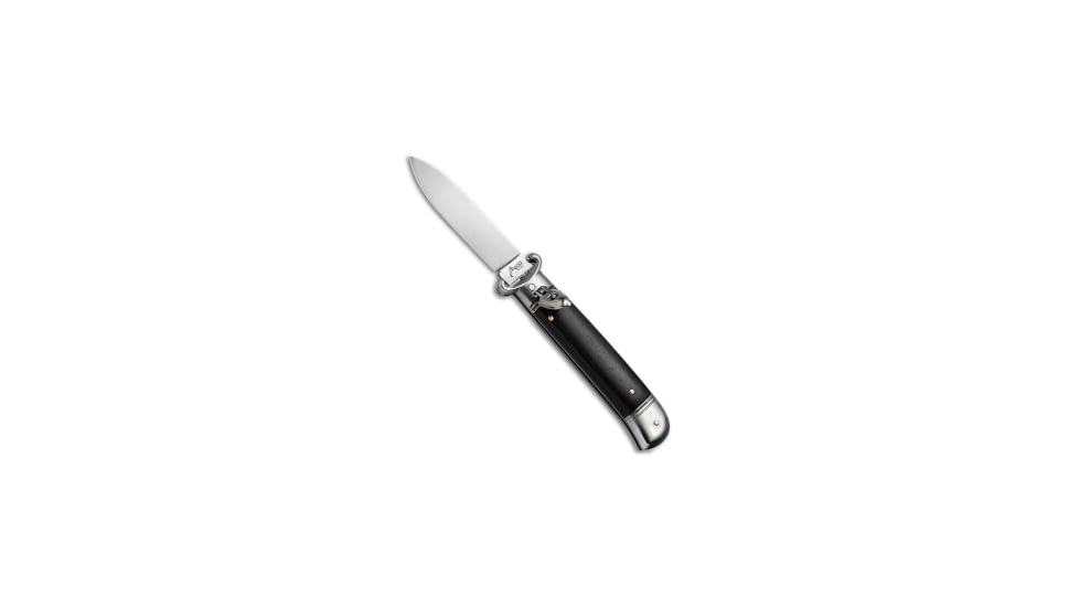 AKC Shot Puller 8 Italian Automatic Folding Knife, 3.125in, Stainless Steel, Dagger Blade, Ebony, Black Handle, Wood, Black/Steel, 7.875 inch, BHQ-68904