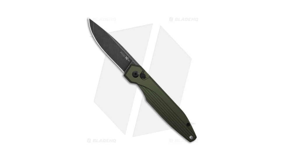 AKC X-Treme Dandy Automatic Folding Knife, 3.25in, D2, Drop Point Blade, Aluminum, Green Handle, Black Stonewash, Green/Black Gray, 7.85 inch, BHQ-174571