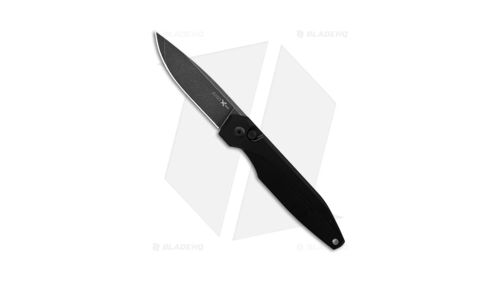 AKC X-Treme Dandy Automatic Folding Knife, 3.25in, D2, Drop Point Blade, Aluminum, Black Handle, Stonewash, Black/Black Gray, 7.85 inch, BHQ-175549
