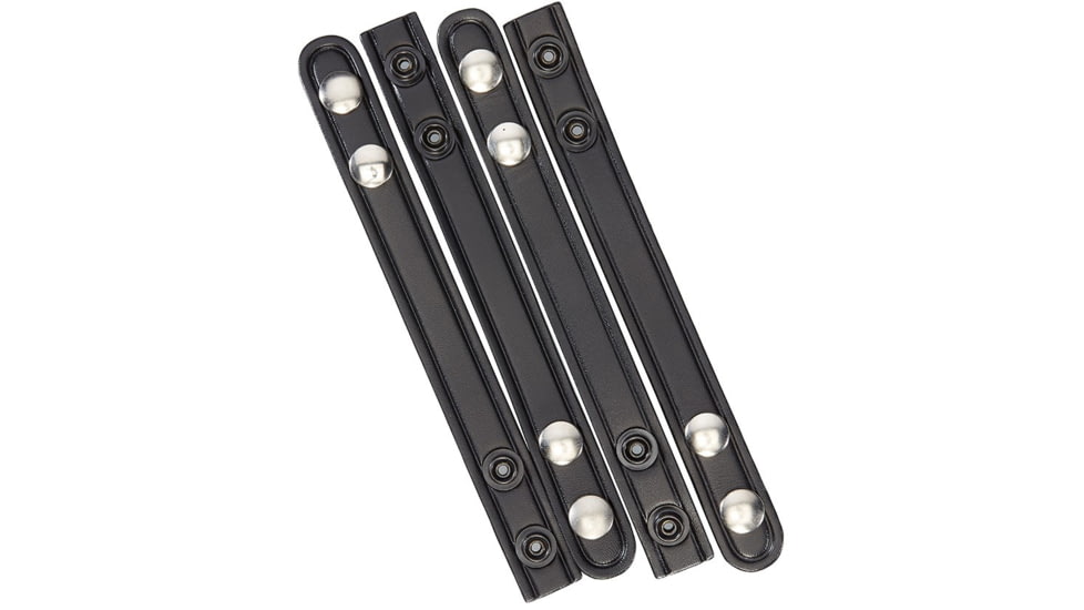 Aker Leather 531 Double Snap 3/4inch Wide Belt Keepers, Chrome Snap, 4 PK, Plain, Black, A531-BP-4PK-CH