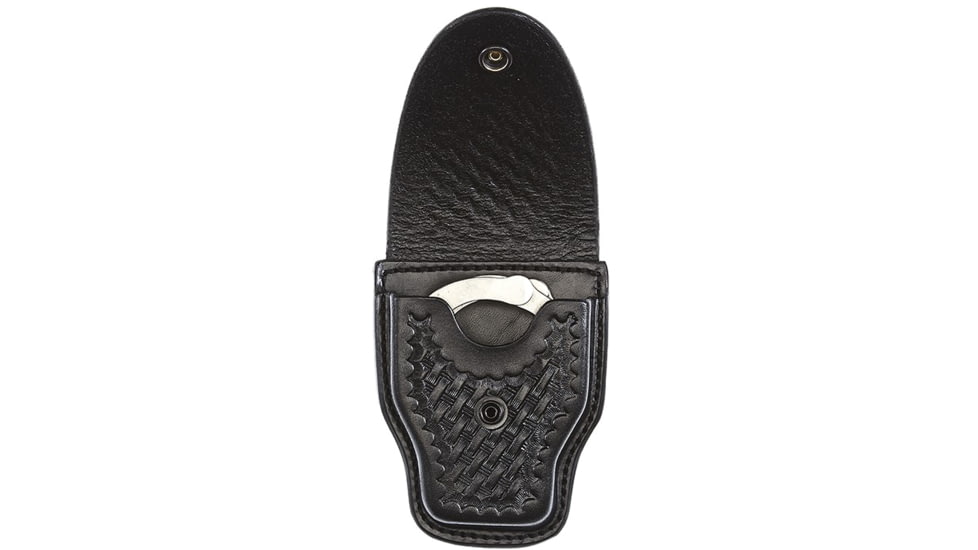 Aker Leather Model 508 Handcuff Case, Small, Chrome Snap, Basketweave, Black, A508-BW-CH