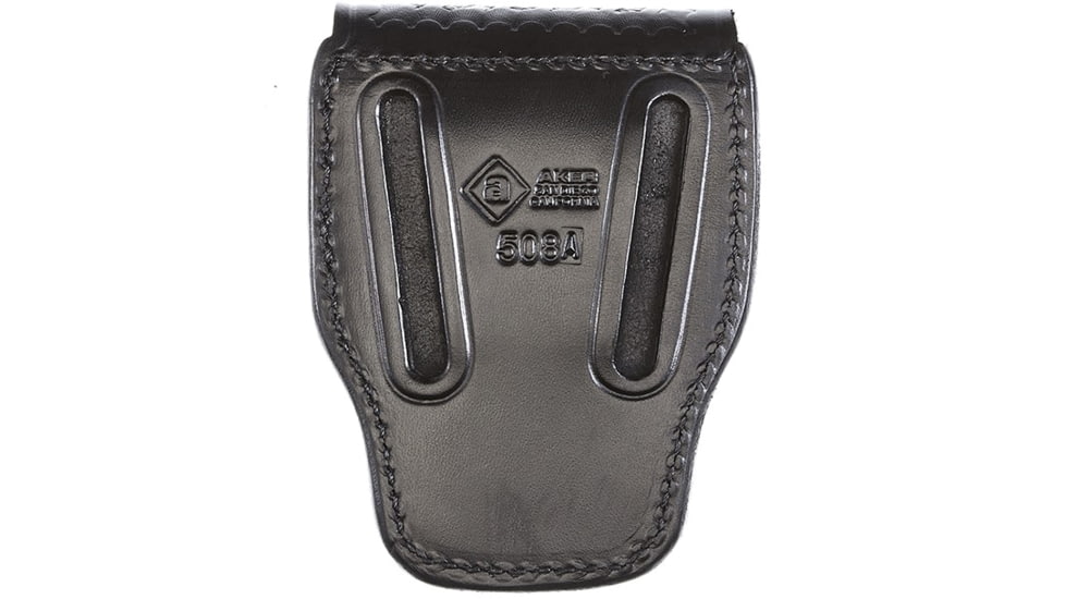 Aker Leather Model 508A ASP Handcuff Case, Small, Chrome Snap, Plain, Black, A508A-BP-CH