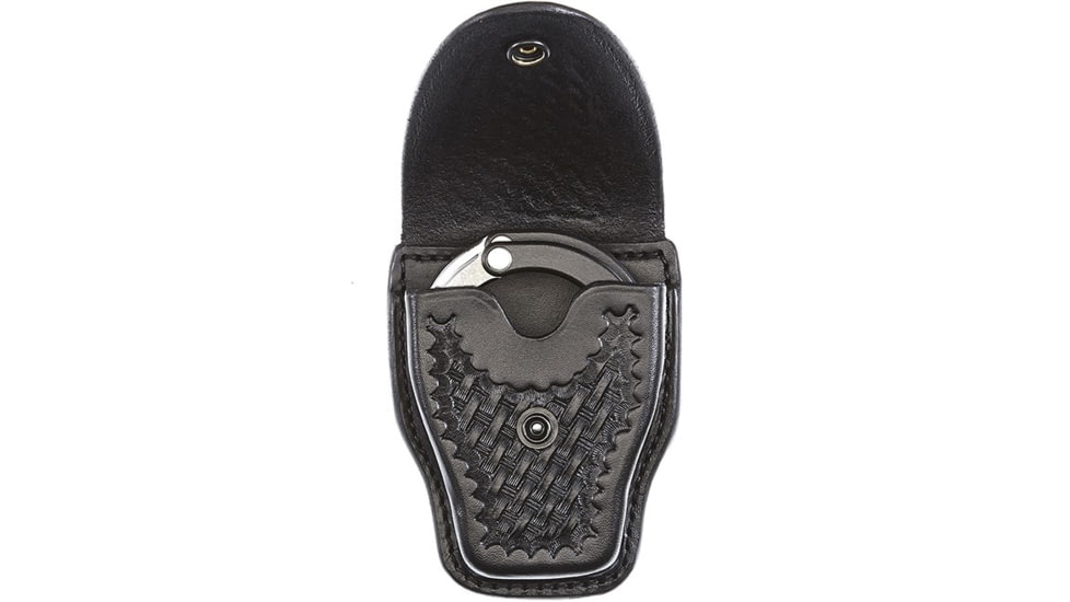 Aker Leather Model 508A ASP Handcuff Case, Small, Chrome Snap, Basketweave, Black, A508A-BW-CH