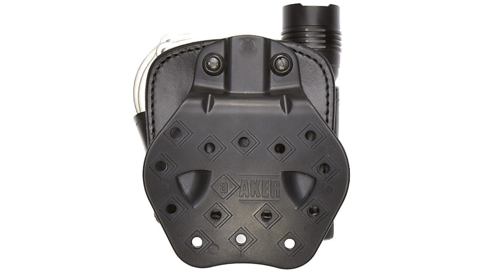 Aker Leather Model 618 D.M.S. Flashlight And Handcuff Cases, Right, Snap, Plain, Black, A618BPR