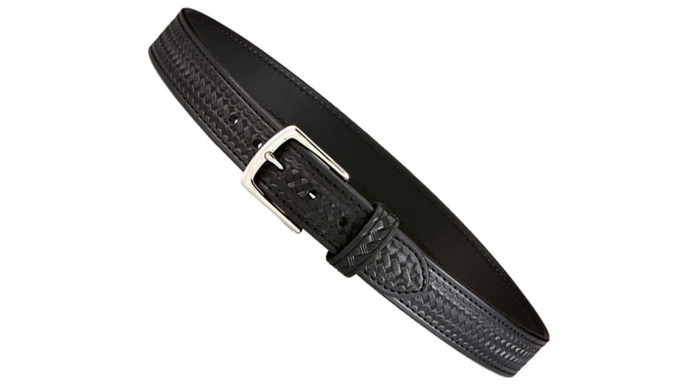 Aker Leather Dress Belt, 1-1/2, 32 in, Brass Snap, Basketweave, Black, B12-BW-32-BR
