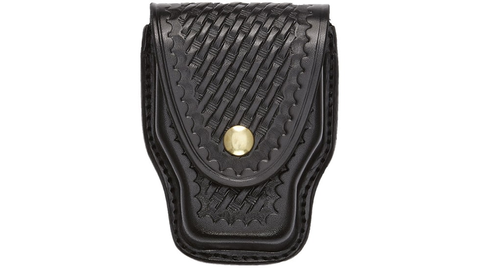 Aker Leather Model 508 Handcuff Case, Small, Brass Snap, Basketweave, Black, A508-BW-BR