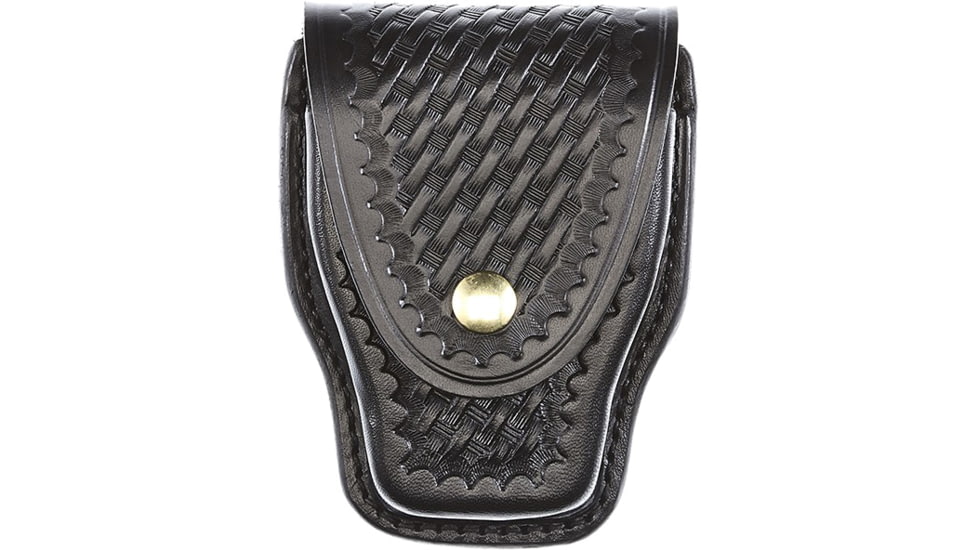 Aker Leather Model 508A ASP Handcuff Case, Small, Brass Snap, Basketweave, Black, A508A-BW-BR